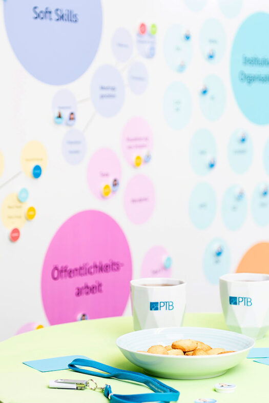Eine beschriftete Wand mit Wissensgebieten