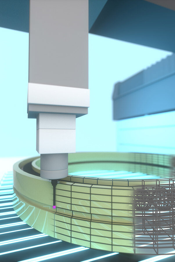 Graphic of a digital twin of a coordinate measuring machine.