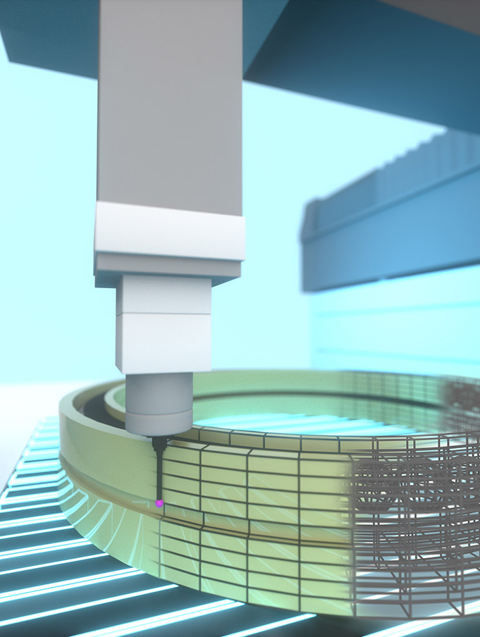Graphic of a digital twin of a coordinate measuring machine.