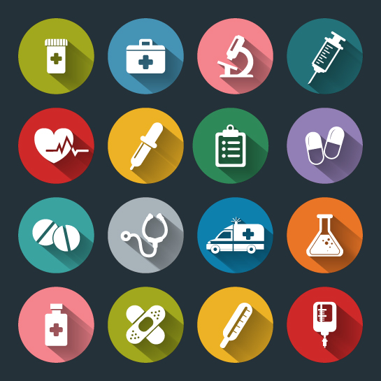 Icons relating to quality infrastructure and Covid-19, displayed on coloured circles.