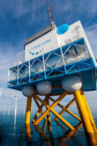 Offshore wind turbine with the label Hydrogen Power