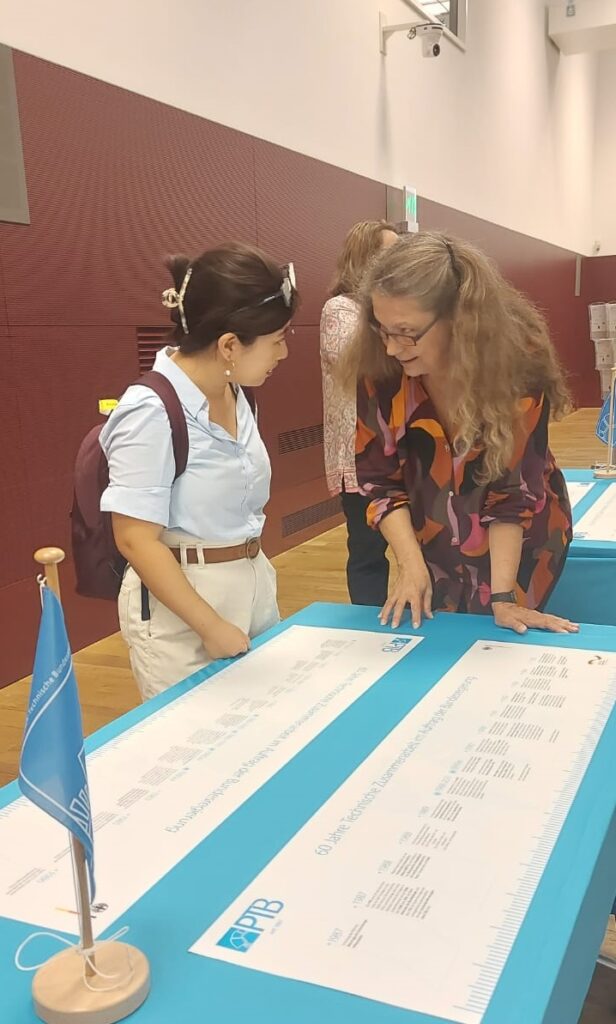 Two women having a discussion at a table