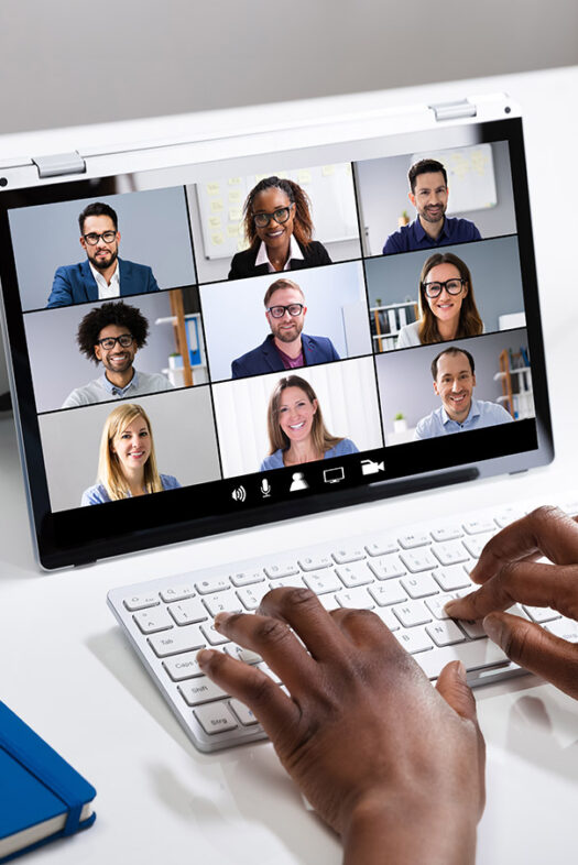 A screen depicting various people.
