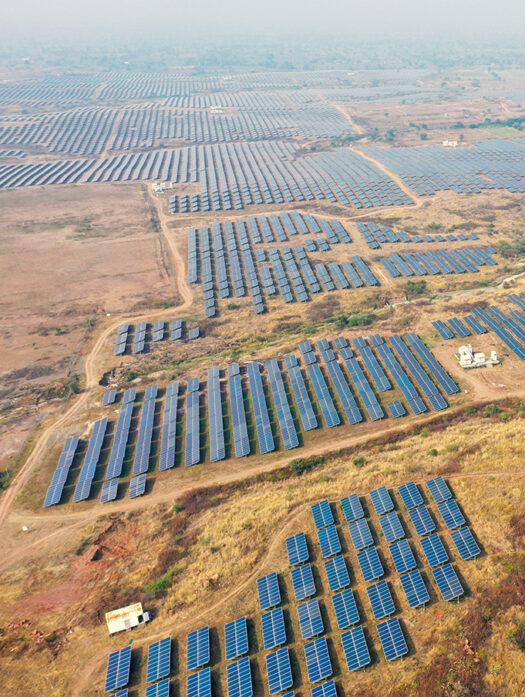 Aerial view of a solar energy generation park