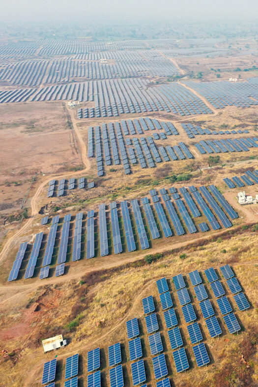 Aerial view of a solar energy generation park