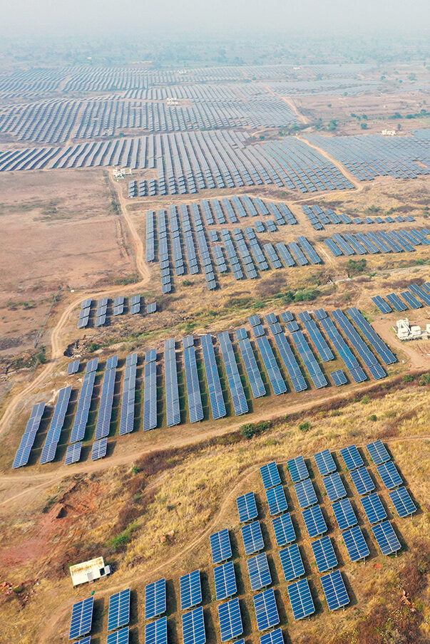 Aerial view of a solar energy generation park