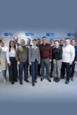 The picture shows a Group of people. Among them is Annette Röttger, who received Oleksandr Pankov, Head of the Technical Regulation Department of the Ukrainian Ministry of Economy, as a member of the PTB Executive Board in 2024. Next to her is the metrological delegation. On the far right: Moritz Ackermann.