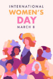 Silhouettes of women and the text International Women's Day March 8