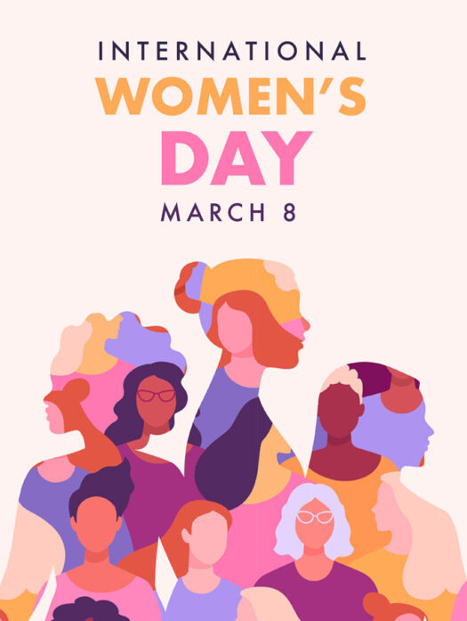 Silhouettes of women and the text International Women's Day March 8