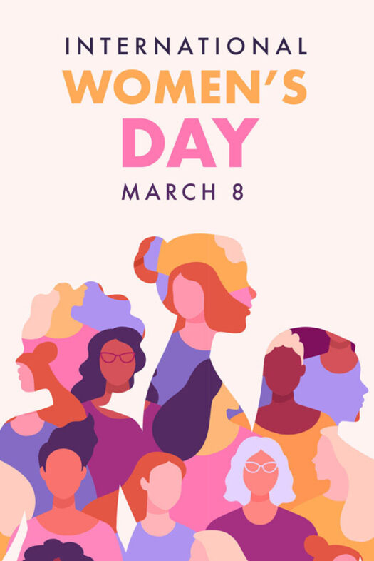 Silhouettes of women and the text International Women's Day March 8