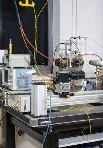 Laboratory equipment is on a workbench