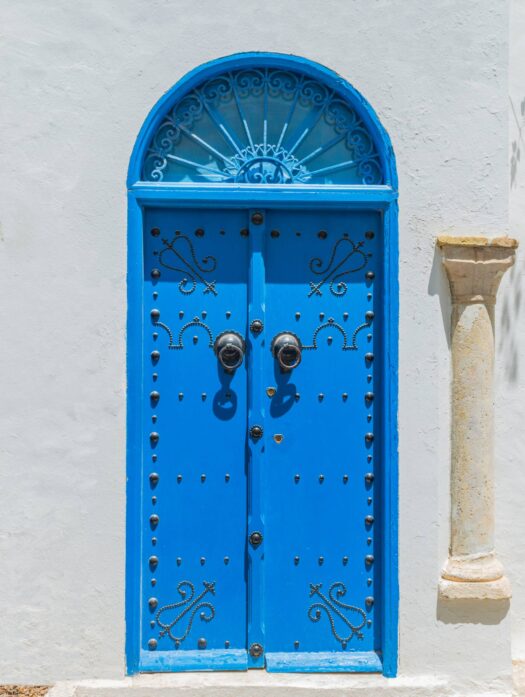 Blue door with ornaments