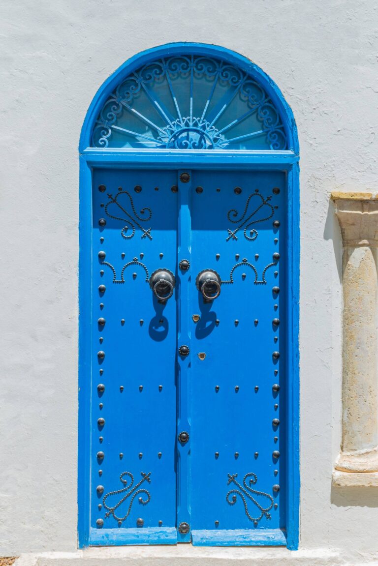 Blue door with ornaments