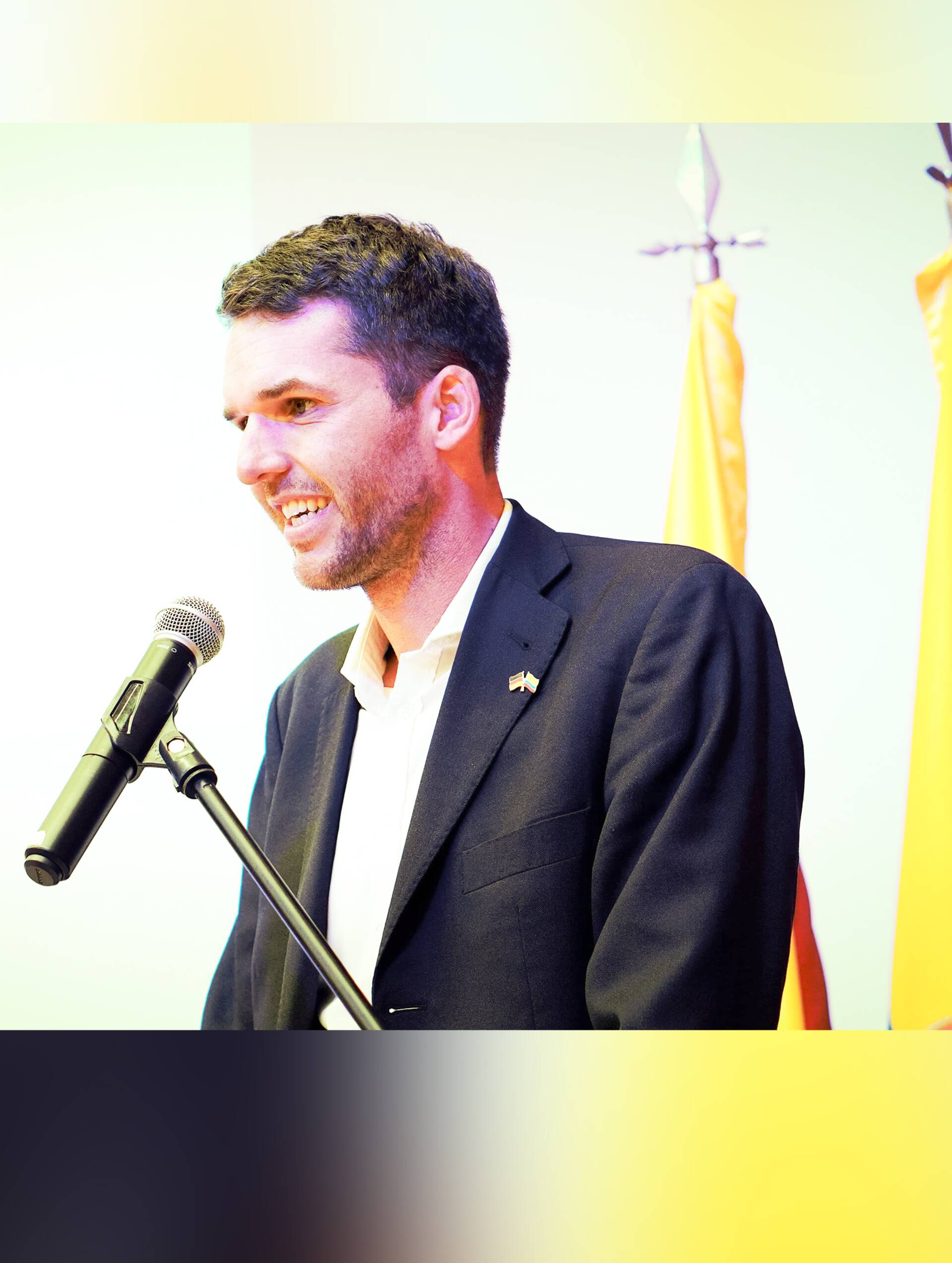 A man giving a speech at an official event in Bogotá, Colombia in July 2025