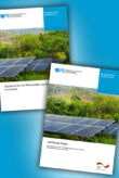 The covers of two brochures on PV are shown against a blue background.